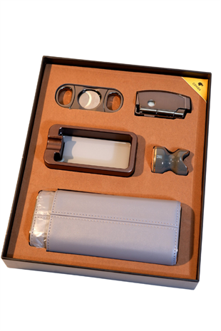 Cohiba Çakmak Kesici Küllük Kılıf Sehpa Beşli Gümüş - Siyah Puro Seti