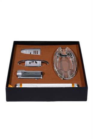 Cohiba Çakmak Kesici Küllük Sehpa Tüp Gümüş Beşli Puro Seti