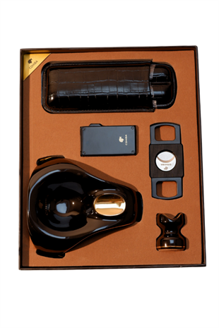 Cohiba Çakmak Kesici Küllük Kılıf Sehpa Beşli Siyah Puro Seti