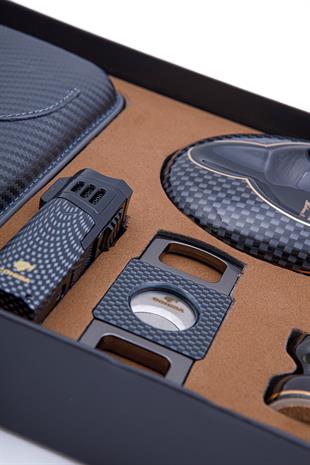 Cohiba Çakmak Kesici Kılıf Küllük Sehpa Beşli Karbon Desenli Puro Seti