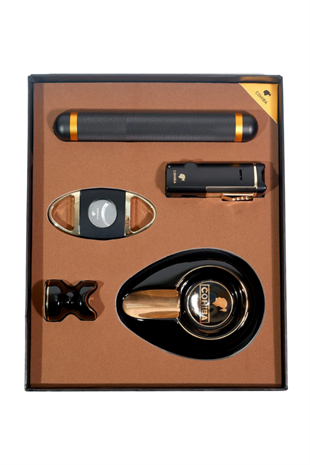 Cohiba Çakmak Kesici Küllük Sehpa Tüp Beşli Siyah - Gold Puro Seti