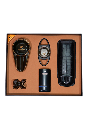 Cohiba Çakmak Kesici Küllük Kılıf Sehpa Siyah Beşli Puro Seti