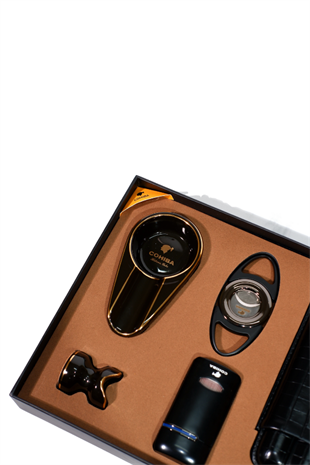 Cohiba Çakmak Kesici Küllük Kılıf Sehpa Siyah Beşli Puro Seti