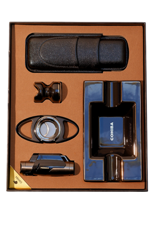 Cohiba Çakmak Kesici Küllük Kılıf Sehpa Beşli Siyah Puro Seti