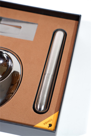 Cohiba Çakmak Kesici Küllük Sehpa Tüp Gümüş Beşli Puro Seti