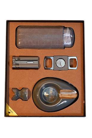 Cohiba Çakmak Kesici Küllük Kılıf Sehpa Beşli Gunmetal Puro Seti