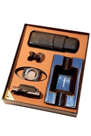 Cohiba Çakmak Kesici Küllük Kılıf Sehpa Beşli Siyah Puro Seti