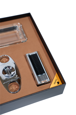 Cohiba Çakmak Kesici Küllük Sehpa Tüp Gümüş Beşli Puro Seti