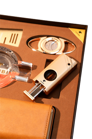 Cohiba Çakmak Kesici Küllük Kılıf Sehpa Beşli Rose Gold Puro Seti
