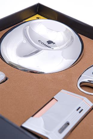 Cohiba Çakmak Kesici Kılıf Küllük Sehpa Beşli Gümüş Puro Seti