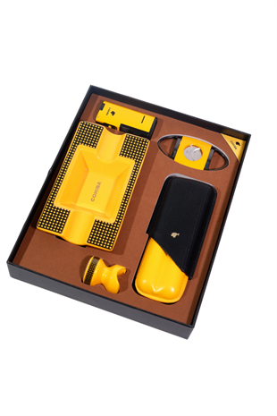 Cohiba Çakmak Kesici Küllük Kılıf Sehpa Beşli Sarı - Siyah Puro Seti