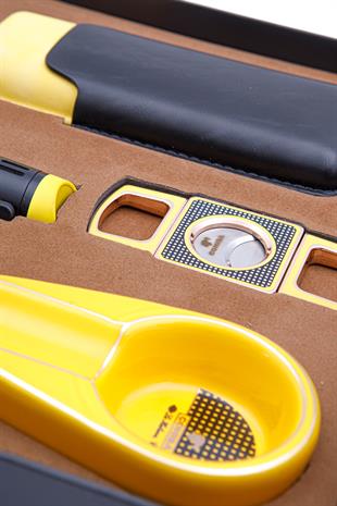 Cohiba Çakmak Kesici Kılıf Küllük Sehpa Beşli Sarı - Siyah Puro Seti