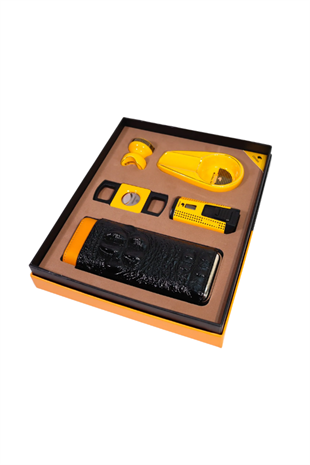 Cohiba Çift Torch Pürmüz Çakmak Kılıf Küllük Kesici Sehpa Sarı Beşli Puro Seti