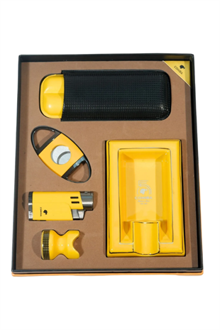 Cohiba Dört Torch Çakmak Sehpa Kesici Küllük Kılıf Sarı Beşli Puro Seti