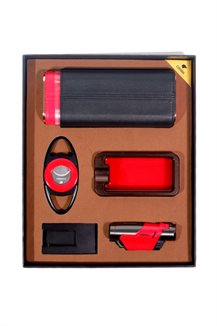 Cohiba Çakmak Kesici Küllük Kılıf Sehpa Beşli Kırmızı - Siyah Puro Seti