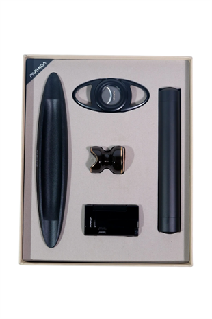 Parmida Çakmak Kesici Küllük Sehpa Tüp Beşli Siyah Puro Seti