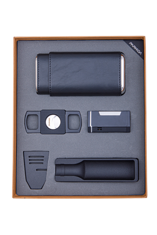 Parmida Çakmak Kesici Kılıf Küllük Sehpa Beşli Siyah Puro Seti