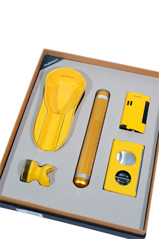 Parmida Çakmak Kesici Küllük Sehpa Tüp Beşli Sarı Puro Seti