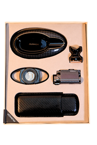 Parmida Çakmak Kesici Küllük Kılıf Sehpa Beşli Siyah Puro Seti