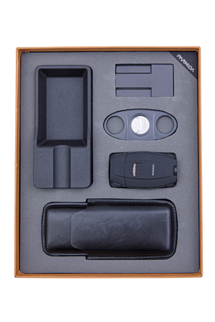 Parmida Çakmak Kesici Kılıf Küllük Sehpa Beşli Siyah Puro Seti