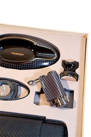 Parmida Çakmak Kesici Küllük Kılıf Sehpa Beşli Siyah Puro Seti