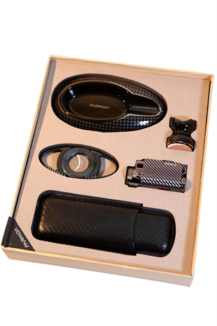 Parmida Çakmak Kesici Küllük Kılıf Sehpa Beşli Siyah Puro Seti