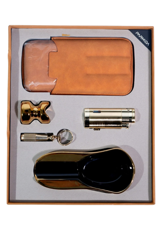 Parmida Çakmak Kesici Küllük Kılıf Delici Gold Beşli Puro Seti