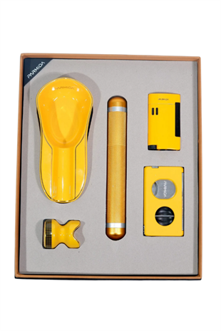 Parmida Çakmak Kesici Küllük Sehpa Tüp Beşli Sarı Puro Seti