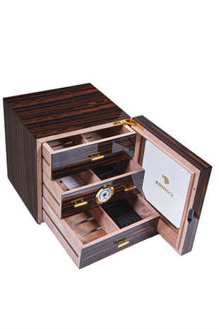 Cohiba 3 Çekmeceli Sedir Humidor Puro Kutusu Siyah-Ahşap
