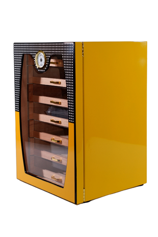 Cohiba Sarı-Gri Nokta Desenli 7 Çekmeceli Sedir Humidor Puro Kutusu