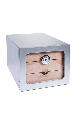 Cohiba Çekmeceli Sedir Humidor Puro Kutusu Gümüş
