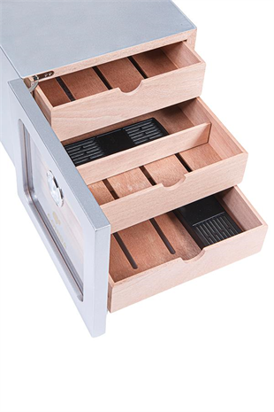 Cohiba Çekmeceli Sedir Humidor Puro Kutusu Gümüş