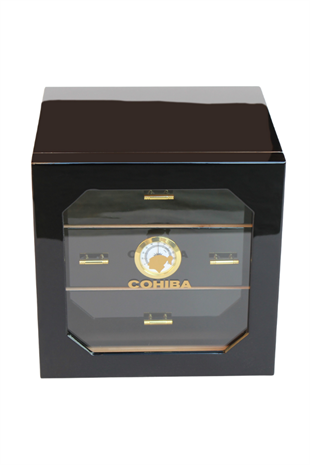 Cohiba 3 Çekmeceli Sedir Humidor Puro Kutusu Siyah