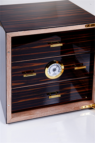 Cohiba 3 Çekmeceli Sedir Humidor Puro Kutusu Siyah-Ahşap