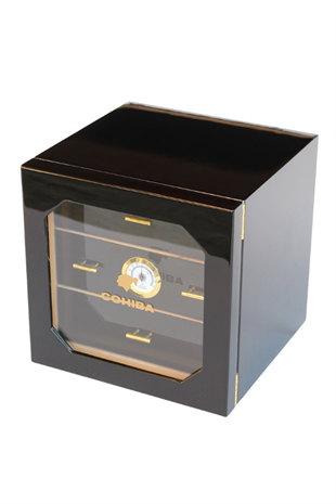 Cohiba 3 Çekmeceli Sedir Humidor Puro Kutusu Siyah