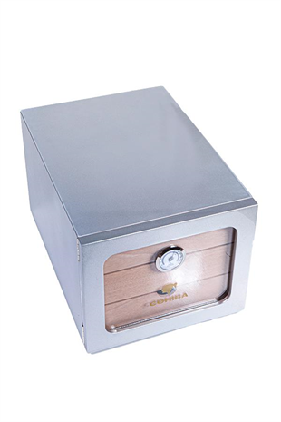 Cohiba Çekmeceli Sedir Humidor Puro Kutusu Gümüş