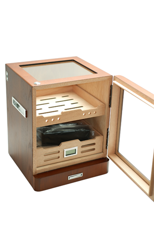 PremiumQuality Sucre Aksesuar Çekmeceli İçi Ledli Kahverengi Sedir Humidor Puro Kutusu