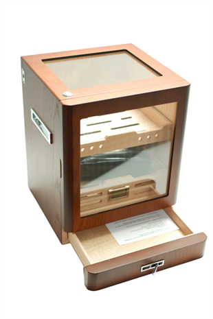 PremiumQuality Sucre Aksesuar Çekmeceli İçi Ledli Kahverengi Sedir Humidor Puro Kutusu