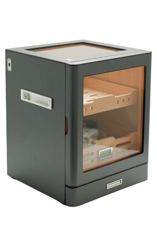 PremiumQuality Sucre Aksesuar Çekmeceli İçi Ledli Karbon Desenli Sedir Humidor Puro Kutusu