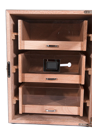 PremiumQuality Belgrano Karbon Desenli 3 Çekmeceli Sedir Humidor Puro Kutusu