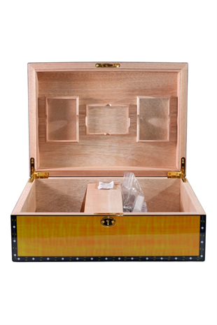 PremiumQuality Flamengo Sarı Desenli Sedir Humidor Puro Kutusu
