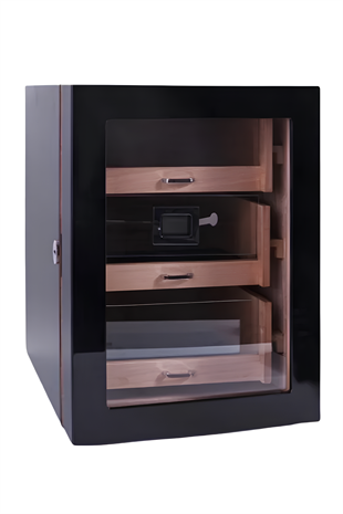 PremiumQuality Belgrano Siyah 3 Çekmeceli Sedir Humidor Puro Kutusu