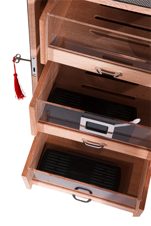 PremiumQuality Belgrano Karbon Desenli 3 Çekmeceli Sedir Humidor Puro Kutusu