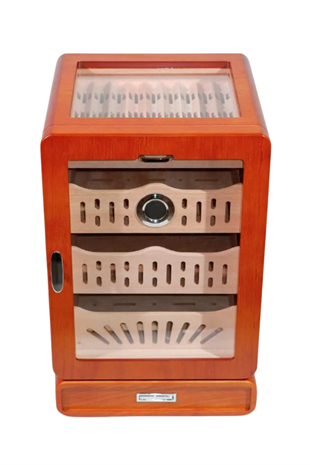 PremiumQuality Ahşap Aksesuar Çekmeceli Camlı Sedir Humidor Puro Kutusu
