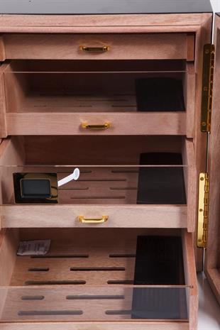 PremiumQuality Santa Rosa Siyah 4 Çekmeceli Sedir Humidor Puro Kutusu