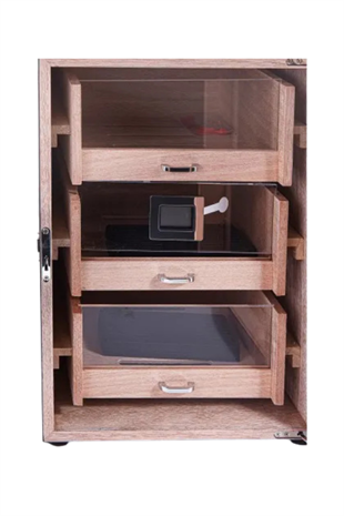 PremiumQuality Belgrano Siyah 3 Çekmeceli Sedir Humidor Puro Kutusu