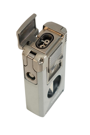 Cohiba Çift Torch Pürmüz Dahili Kesici Delicili Gümüş Metal Puro Çakmağı