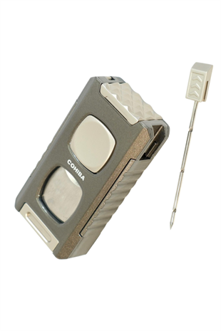 Cohiba Çift Torch Pürmüz Kesici & Delici & İğneli Füme Metal Puro Çakmağı