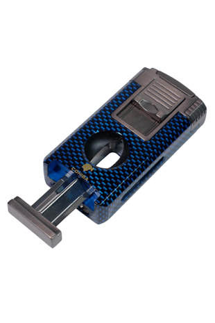 Cohiba Çift Torch Pürmüz Mavi Karbon Desenli Puro Çakmağı