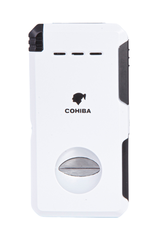 Cohiba Çift Torch Dahili Açıcı & V Kesici Beyaz Metal Puro Çakmağı